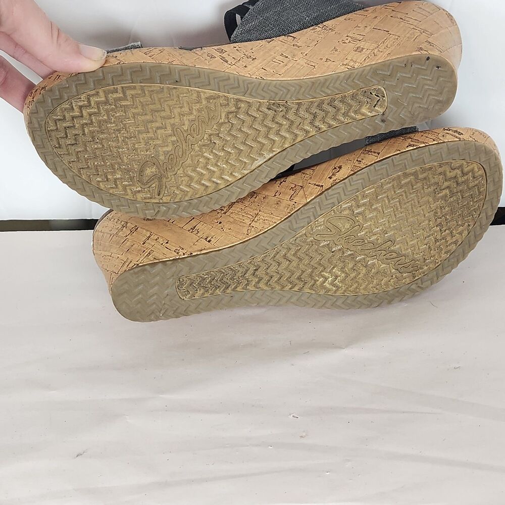 Skechers Luxe‎ Foam Beverly Smitten Taupe Cork Wedge Sandals Womens Size 7 - Picture 12 of 12